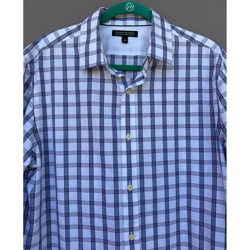 Banana Republic Mens Large Slim Fit Plaid Long Sleeve Button Up Shirt Non-Iron